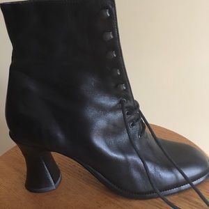 Nine West black leather lace up witch boots